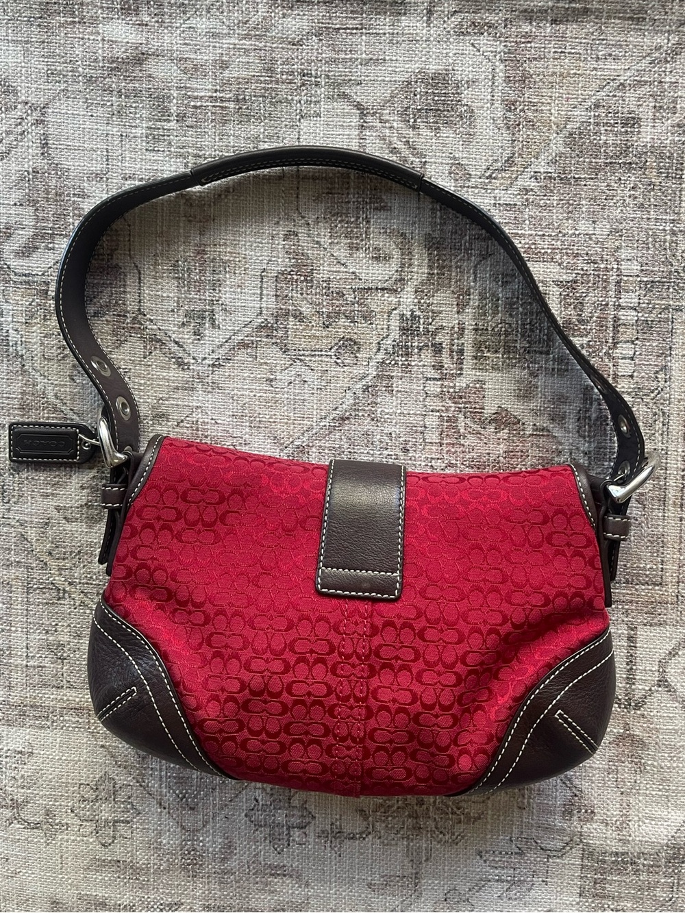 Coach Y2K Red SoHo Hobo Mini Flap Canvas Monogram Bag - Picture 2 of 15